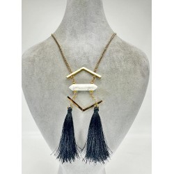 Gold Taşlı Siyah Püsküllü Kolye